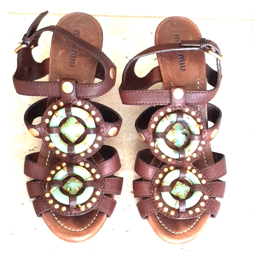 MIU MIU Bohemian Brown Gem Stones Sandals Size 37